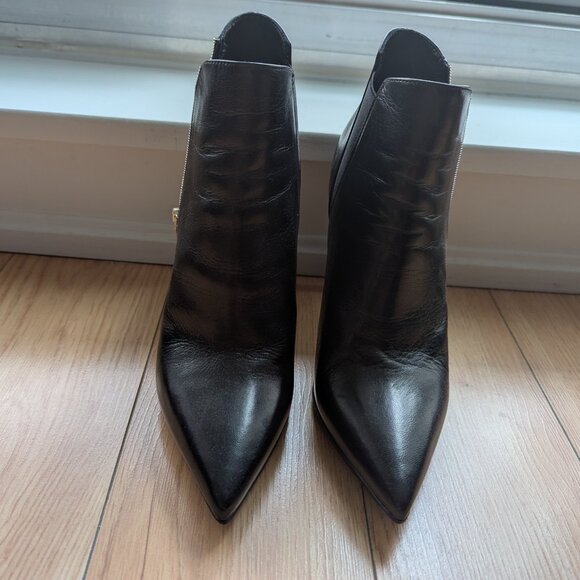 Yves Saint Laurent black leather, faux-zip heeled ankle booties - Picture 3 of 6